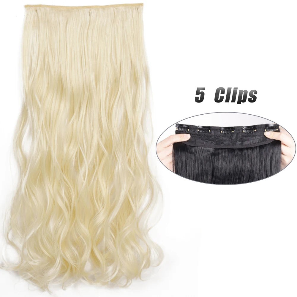 Long Straight Synthetic Clip-In Hair Extensions Natural Look