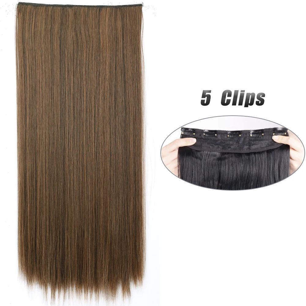 Long Straight Synthetic Clip-In Hair Extensions Natural Look