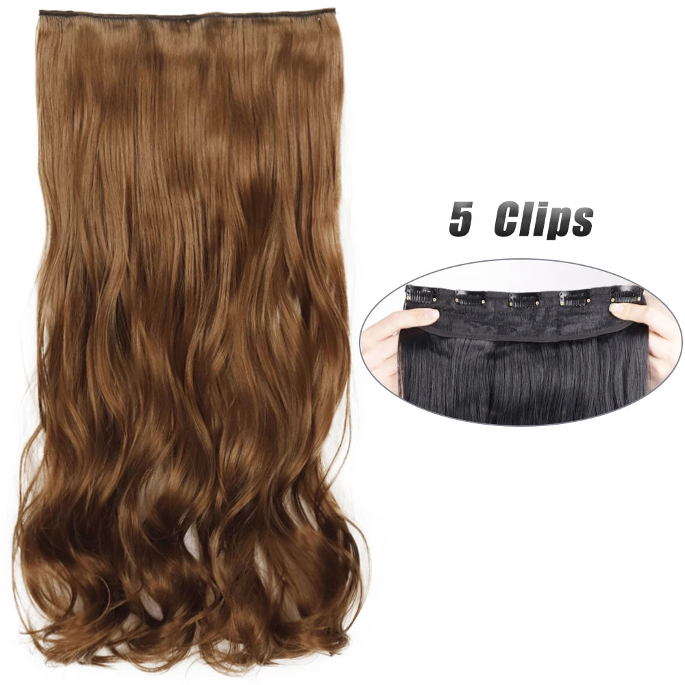 Long Straight Synthetic Clip-In Hair Extensions Natural Look