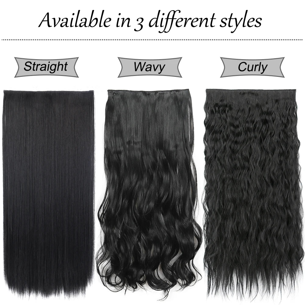 Long Straight Synthetic Clip-In Hair Extensions Natural Look