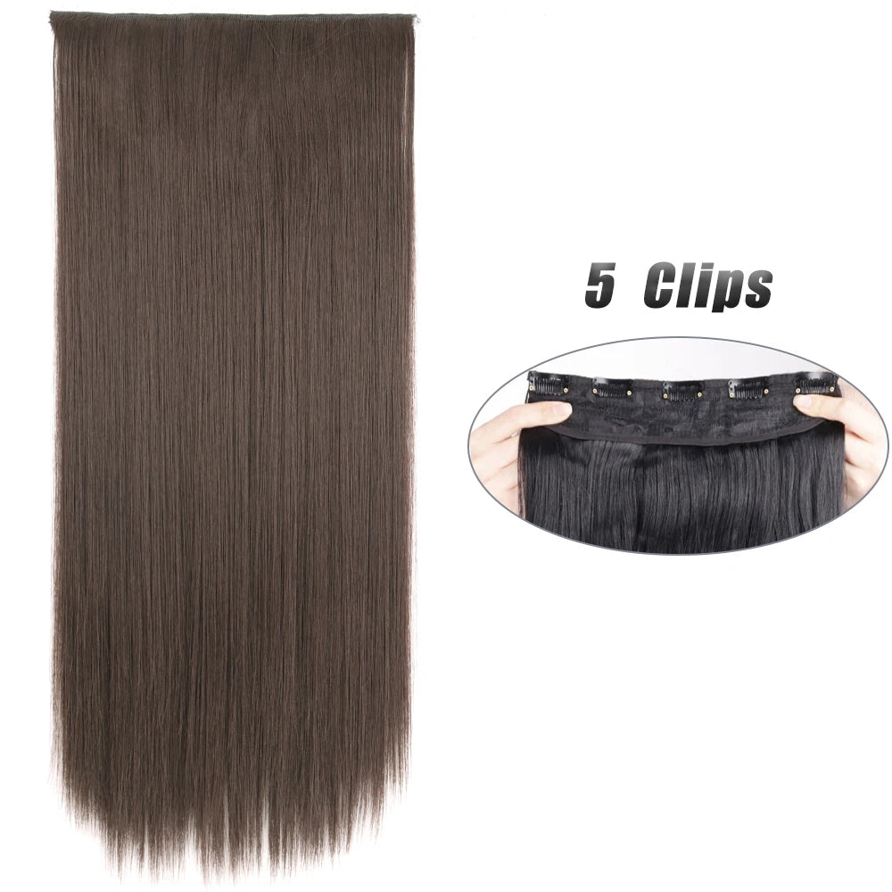 Long Straight Synthetic Clip-In Hair Extensions Natural Look