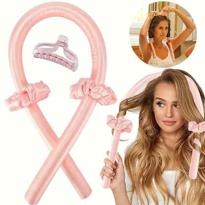 4-Piece Heatless Curling Rod Set with Silk Curls Ribbon Headband