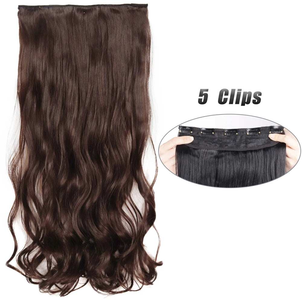 Long Straight Synthetic Clip-In Hair Extensions Natural Look