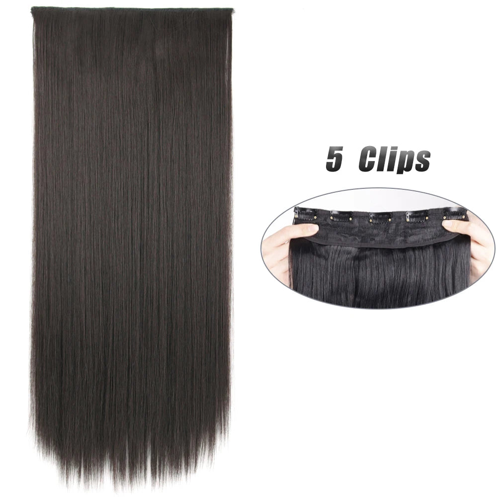 Long Straight Synthetic Clip-In Hair Extensions Natural Look