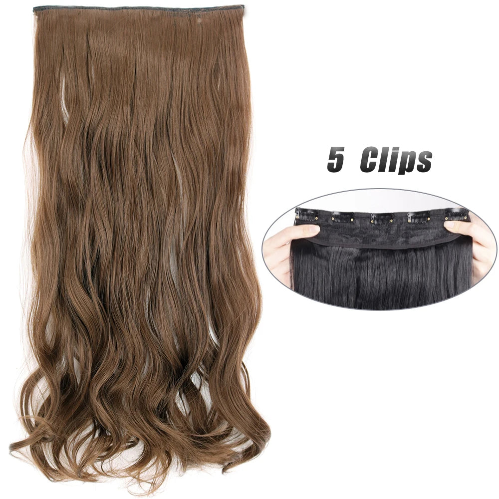 Long Straight Synthetic Clip-In Hair Extensions Natural Look