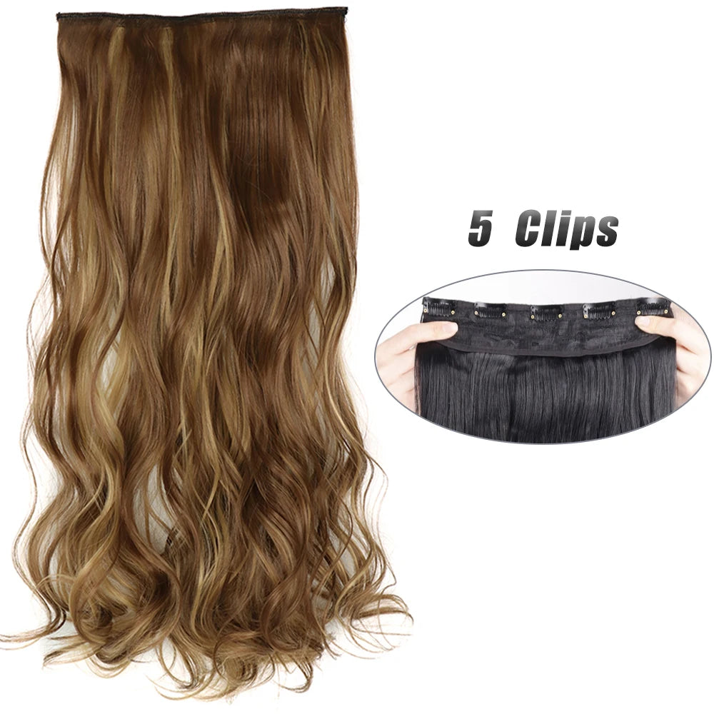 Long Straight Synthetic Clip-In Hair Extensions Natural Look