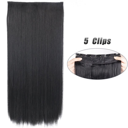 Long Straight Synthetic Clip-In Hair Extensions Natural Look