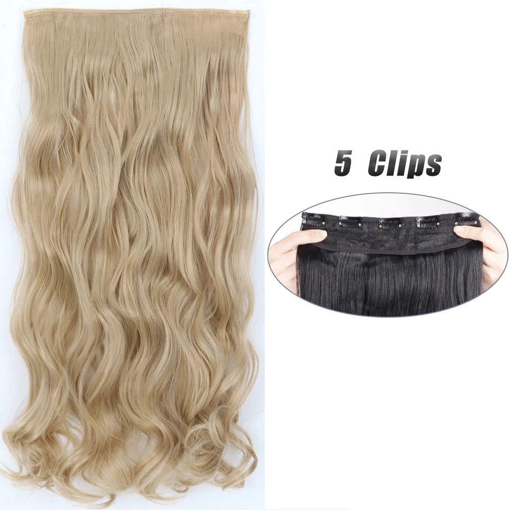 Long Straight Synthetic Clip-In Hair Extensions Natural Look