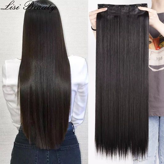 Long Straight Synthetic Clip-In Hair Extensions Natural Look