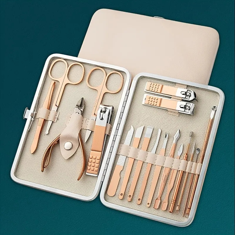 Professional Rose Gold Stainless Steel Manicure Pedicure Kit