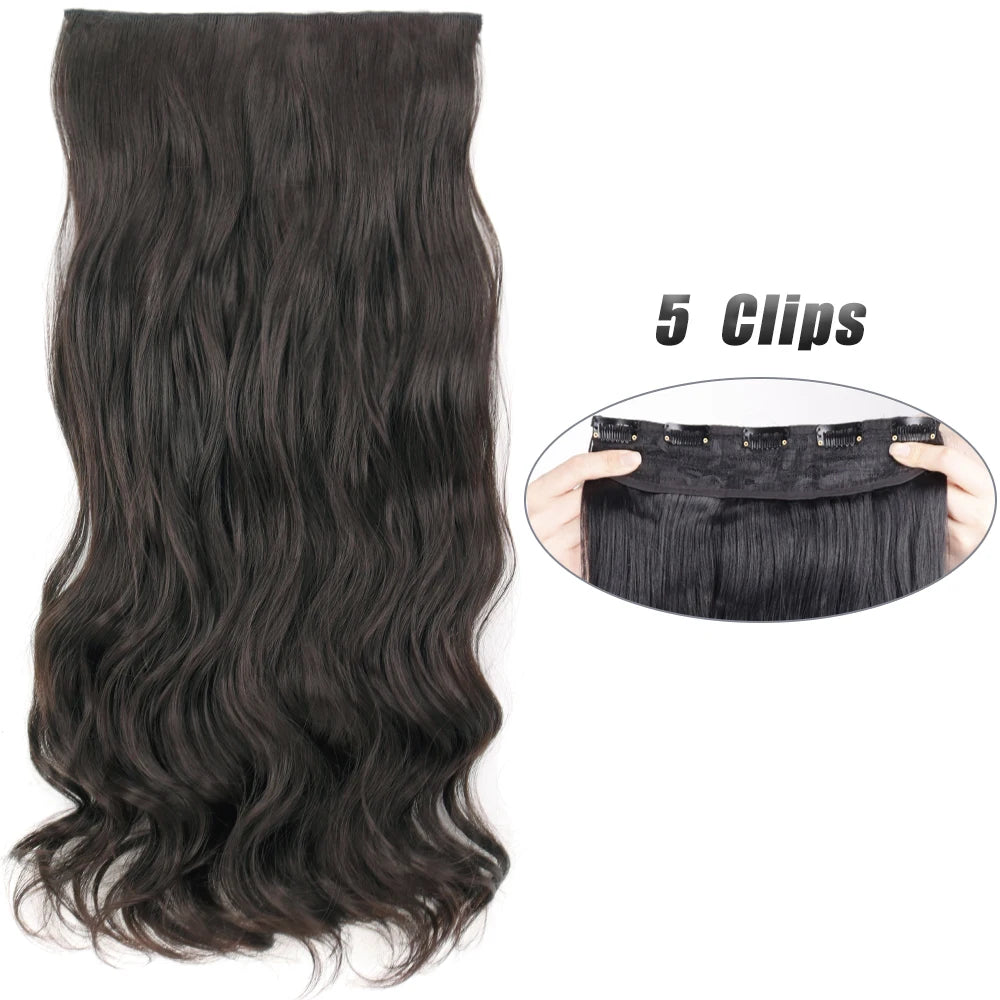 Long Straight Synthetic Clip-In Hair Extensions Natural Look