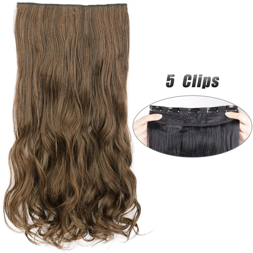 Long Straight Synthetic Clip-In Hair Extensions Natural Look