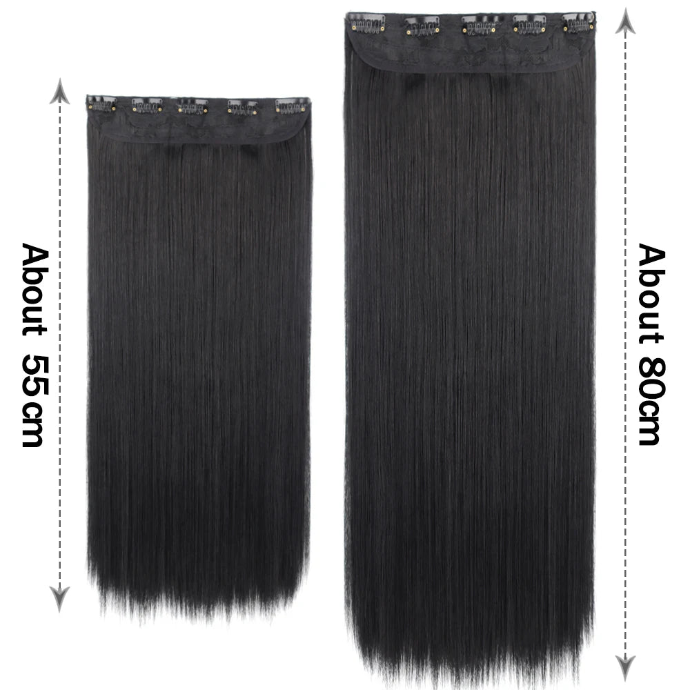 Long Straight Synthetic Clip-In Hair Extensions Natural Look