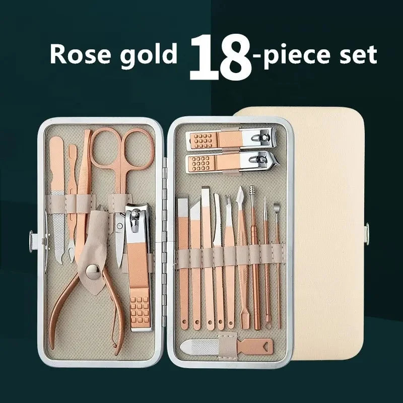 Professional Rose Gold Stainless Steel Manicure Pedicure Kit