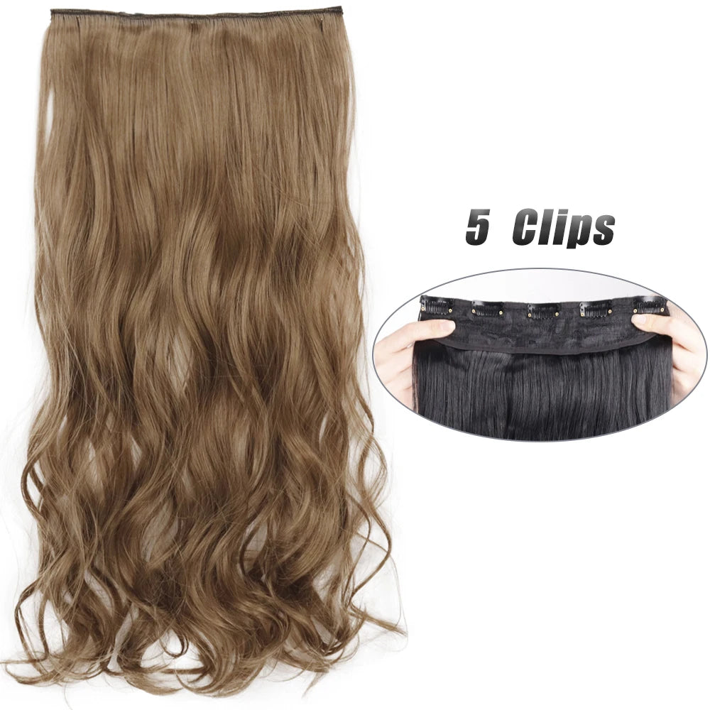 Long Straight Synthetic Clip-In Hair Extensions Natural Look