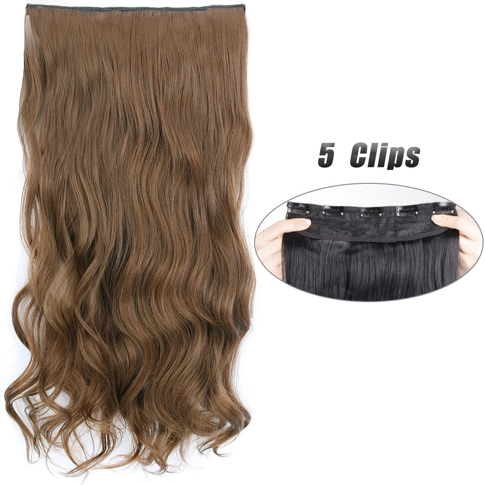 Long Straight Synthetic Clip-In Hair Extensions Natural Look